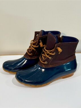 Sperry Saltwater Misty Duck Boots Navy Brown Women’s 8.5
